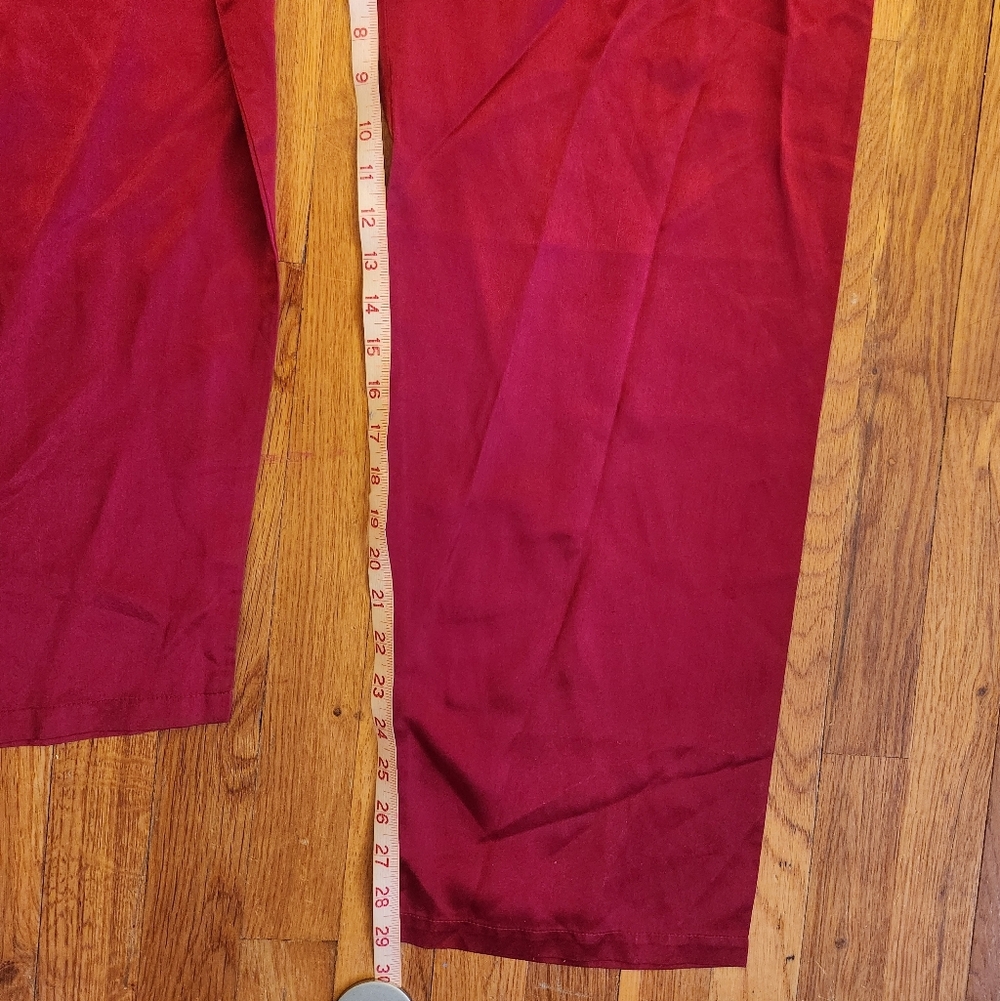 Burgundy Red Satin Long Sleeve Two Piece Pajama Pant Set w/White Trim Size M - Picture 11 of 13